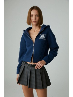 Ethiquet ROBINA Kadın Şardonlu Kapüşonlu Nakış Detaylı Lacivert Sweatshirt