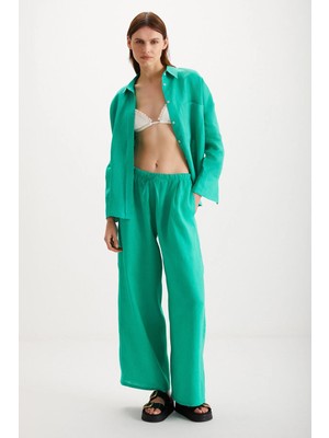 Grimelange ETHIQUET MELANTHA Kadın Pantolon Keten Yeşil Pantolon