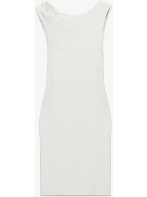 Ethiquet INNSA Kadın Bürümcük 3 boyutlu Kumaşlı Tek Omuzlu Bodycon Ekru Elbise