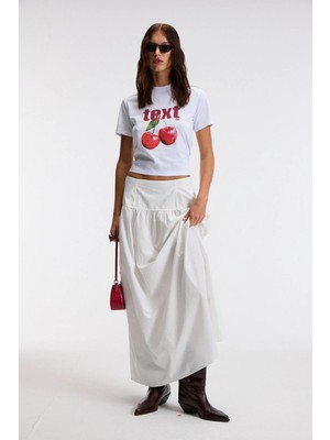 ETHIQUET ELVERA Kadın %100 Pamuk Comfort Fit Baskılı Kısa Kollu Yuvarlak Yaka Beyaz / Desenli T-Shirt