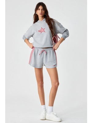 Grimelange ETHIQUET XEARTH Kadın Oversize Uzun Kollu Kapüşonlu Gri Sweatshirt