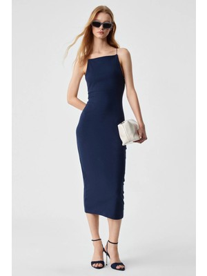 Grimelange Ethıquet Havvolıne Kadın Bisiklet Yaka Slim Kolsuz Normal Paça Mavi Elbise