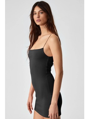 Ethiquet RIONS Kadın Askılı Yaka Regular Kısa Siyah Elbise