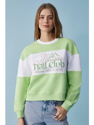 Grimelange Ethıquet Payne Kadın Bisiklet Yaka Oversize Beyaz / Fıstık Yeşili Sweatshirt