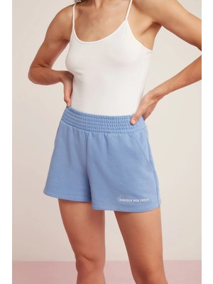 Ethiquet Ethıquet Dora Kadın Pamuklu Iki Iplik Şardonlu Yumuşacık Beli Gipe Lastikli Kısa Mavi Şort