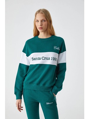 Grimelange Ethıquet Nınoska Kadın Oversize Bisiklet Yaka Beyaz / Yeşil Sweatshirt