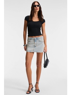 Grimelange ETHIQUET HANIFFIS Kadın Slim Havuz Yaka Uzun Kollu İnce Siyah Bluz