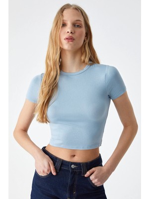 Ethiquet PERSSORE Kadın Bisiklet Yaka Kısa Kol Mavi T-Shirt