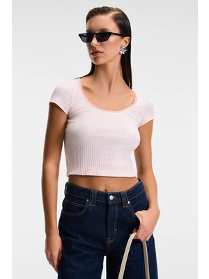 Ethiquet HANIFFIS Kadın Slim Havuz Yaka Uzun Kollu İnce Pembe Bluz