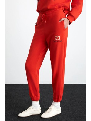 Grimelange Ethıquet Jennıe Kadın Yumuşacık Organik Pamuklu Kumaş Lastikli Paçalı Regular Fit Kırmızı Eşofman Altı