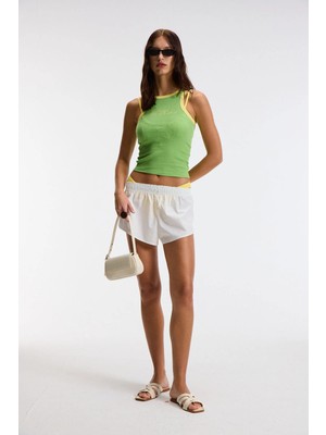 Ethiquet SELMIRA Kadın Baskılı Halter Yaka Slim Fit Kolsuz Yeşil Atlet