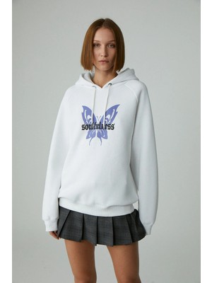 Grimelange Ethıquet Lamarı Kadın Oversıze Şardonlu Kapüşonlu Beyaz Sweatshirt