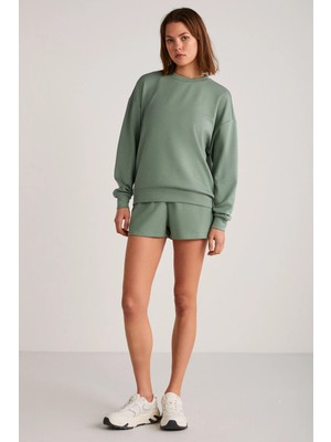 Grimelange ETHIQUET MAİSİE Kadın Scuba Kumaşlı Aşırı yumuşak Yuvarlak Yakalı Oversize Mint Yeşil Sweatshirt