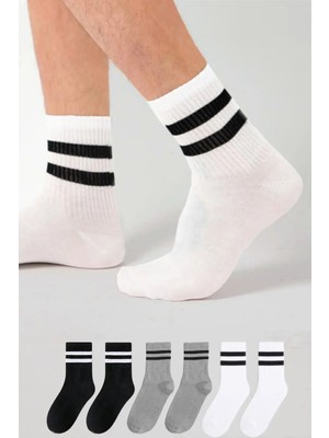 Lüx Kral Lüx Kralerkek Kadın (6 Çift) Çizgili Kolej Tenis Çorabı Pamuklu Terletmez Çorap
