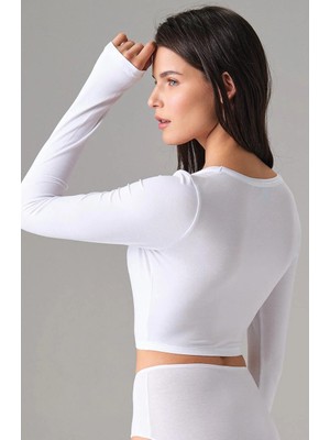 Doreanse Kadın Basic V Yaka Uzun Kol Crop T Shirt 8503