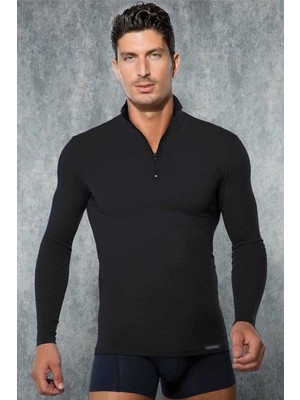 DOREANSE 2975 ERKEK YARIM FERMUARLI UZUN KOL SİYAH THERMAL