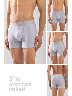 Baykar Erkek Compact Pamuklu Düz Boxer 3'lü Paket Gri Melanj