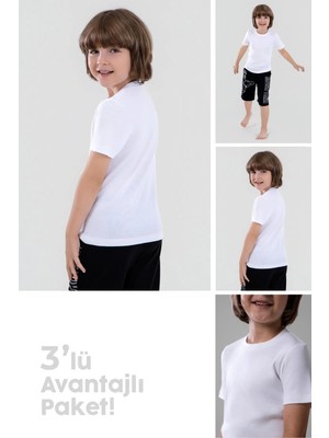 Baykar Erkek Çocuk Pamuklu Bisiklet Yaka Fanila Tişört 3'lü Paket Beyaz