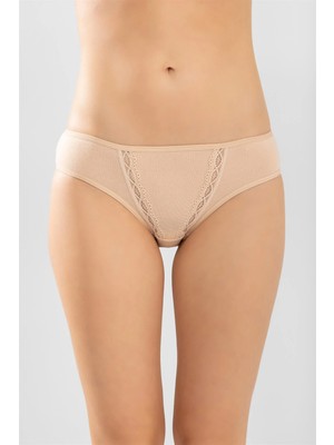 Baykar Kadın Pamuklu Zikzak İşlemeli Bikini Kesim Külot 3'lü Paket Ten Rengi