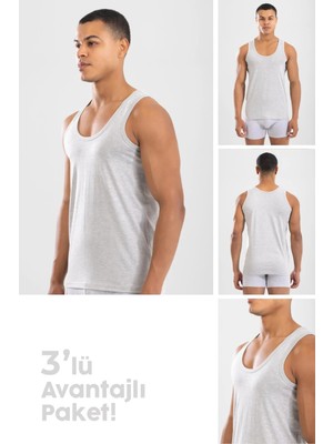 Baykar Erkek Pamuklu Klasik Regular Düz  Atlet 3'lü Paket Gri Melanj