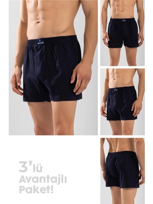 Baykar Erkek Pamuklu Rahat Kesim Havlu Bel Boxer 3'lü Paket Lacivert