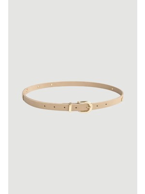 Gusto Zımbalı Suni Deri Kemer - Bej