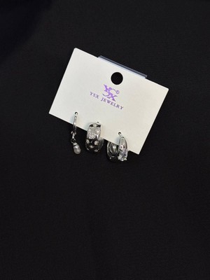 Melisa Takı & Aksesuar Ysx Jevelry Çelik Gümüş Renk 3lü Küpe