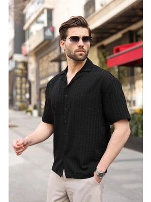 Madmext Siyah Gofre Kumaş Erkek Gömlek E6772