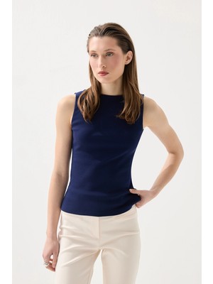 Gusto Kayık Yaka Pamuk Atlet Bluz - Lacivert