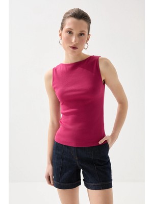 Gusto Kayık Yaka Pamuk Atlet Bluz - Fuşya