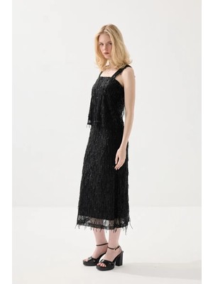 Gusto Pul Payet Premıum Abiye Midi Etek - Siyah