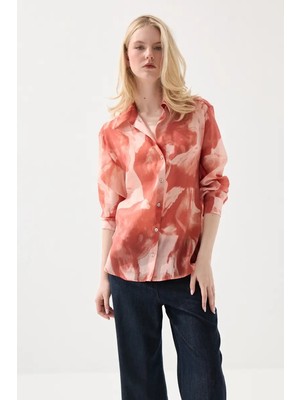 Gusto Rahat Kesim Desenli Tencel Gömlek - Pembe