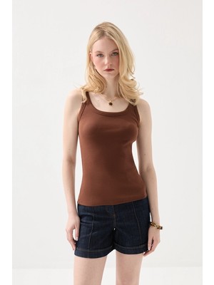 Gusto Ince Askılı Basic Pamuk Atlet - Kahverengi