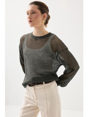 Gusto Ajurlu Viskon Triko Bluz - Yeşil