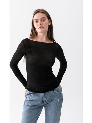 Wega Moda Kayık Yaka Modal Kaşmir Ultra Hafif Bluz - Kadın Yarı Transparan Kayık Yaka Ultra Hafif Örme Bluz