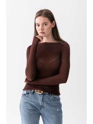 Wega Moda Kayık Yaka Modal Kaşmir Ultra Hafif Bluz - Kadın Yarı Transparan Kayık Yaka Ultra Hafif Örme Bluz