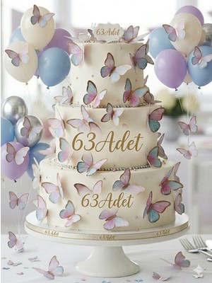 Çavuş E-Ticaret 63 Adet Kelebek Dekoratifli Pasta,balon,parti,doğum Günü Süsü Varaklı Rengarenk Set