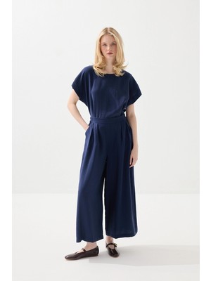 Gusto Bol Paça Tencel Pantolon - Lacivert