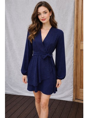 Hiramir Kadın Taş Işlemeli Kruvaze Yaka Mini Elbise YZ2510