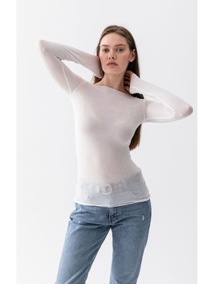 Wega Moda Kayık Yaka Modal Kaşmir Ultra Hafif Bluz - Kadın Yarı Transparan Kayık Yaka Ultra Hafif Örme Bluz