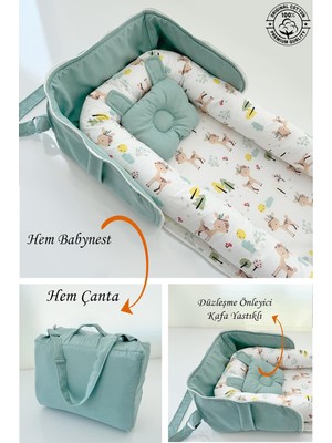 Jaju Baby Taşınabilir Çantalı Babynest Yeşil Renk Pamuk Malzeme ile Ergonomik Yapı ve Güvenlik