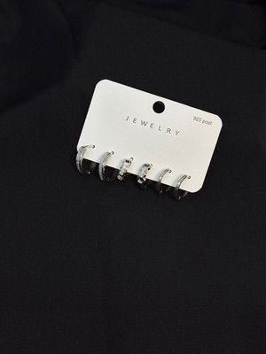 Melisa Takı & Aksesuar 316L Çelik Jewelry Gümüş Renk 6lı Set Zirkon Taşlı Küpe