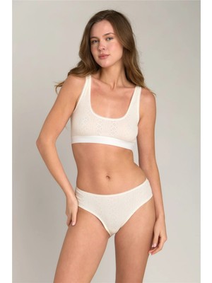 Lovely Things Kımberly Pointelle Crop Bralette Sütyen - Ekru