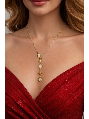 Melisa Takı & Aksesuar 316L Çelik Gold Renk Yıldız Element Y Kolye