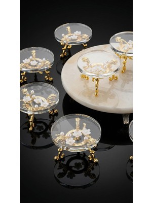 Elta Collection 6 Lı Gold Ayaklı Pleksi Lokumluk Çikolatalık Kahve Yanı Sunumluk Nişan Söz Yüzük Yükseltici