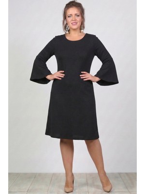 Curvy Trend Büyük Beden Volan Kol Viskon Elbise