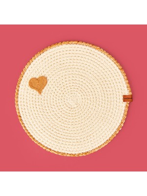 Evidea Soft Bej Kalp Nakışlı Supla - Ekru - 33X33 cm