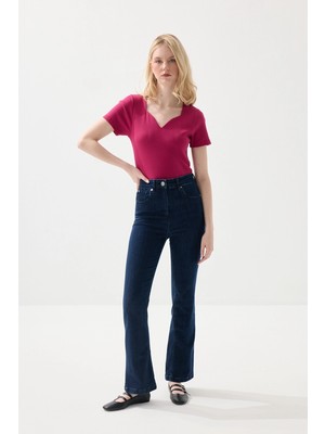 Gusto Denim Flare Kot Pantolon - Lacivert