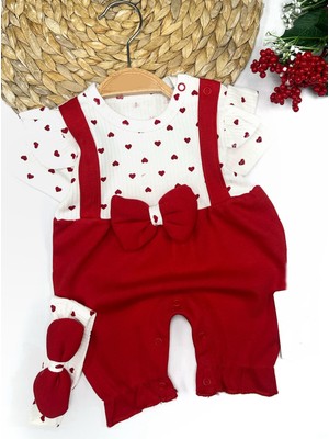 Diji Baby 3-6-9-12 Ay Bandanalı Piti Kalp Baskılı Salopet Görünümlü 2li Kız Bebek Takımı