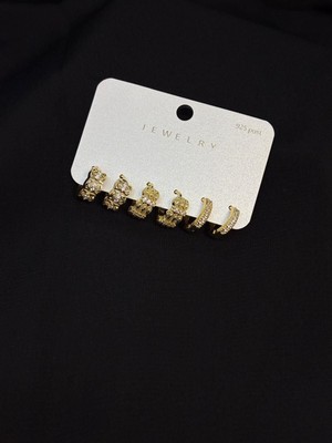 Melisa Takı & Aksesuar 316L Çelik Jewelry Gold Renk 6lı Set Zirkon Taşlı Küpe